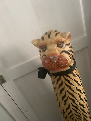 #ad Folk Art Mid Century Modern Wood Tiger Statue Hand Carved amp; Painted $200.00