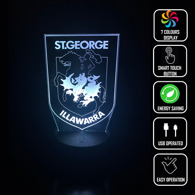 #ad ST GEORGE DRAGONS FOOTBALL 3D Acrylic LED 7 Colour Night Light Touch Table Lamp AU $35.00