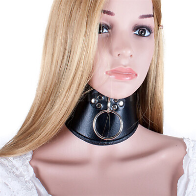 #ad Black Neck Collar Pu Leather Locking Posture Restraint Strict Straighten Up BDSM $16.89