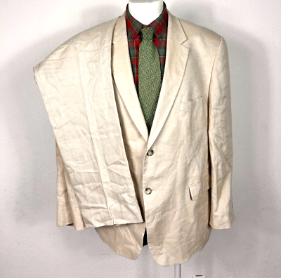 #ad Pronto Uomo PLATINUM Suit 2 Piece White 100% LINEN Jacket 50R Pants 40X30 $55.24