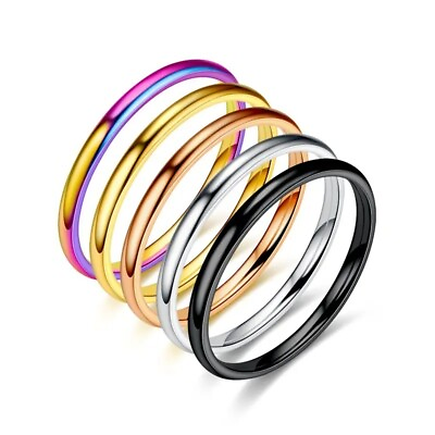 #ad 2mm Stainless Steel Gold Plated Stackable Ring Wedding Band Women Girls 3 12 $3.80