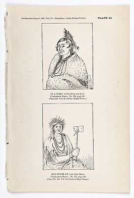 #ad 1885 Piankeshaw Miami Indian Braves Engraving George Catlin Native American $58.00