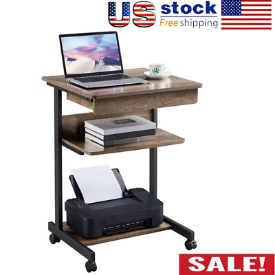 #ad Rolling Computer Desk Computer Writing Table Storage Home Office Laptop Bedside $94.50
