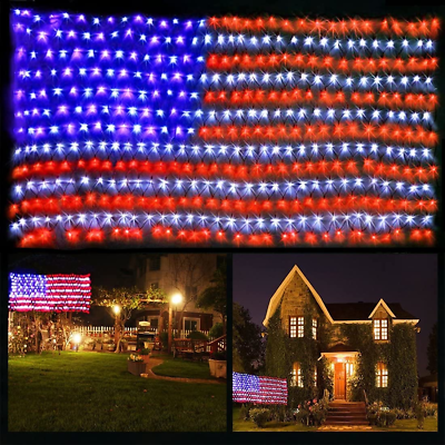 #ad New American Flag Lights 420 LED USA Flag Net Lights Outdoor Waterproof Pat $49.99