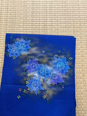 #ad Nagoya Obi Kimono Blue Floral Pattern Blur $93.99
