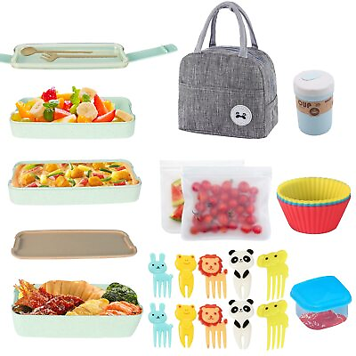 #ad Bento box Japanese Lunch BoxLunch Box Kit 3 In 1 CompartmentLeak proof Whea... $28.40