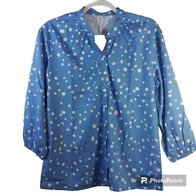 #ad Blue Polka Dot Casual Button Front Blouse Size M $17.99