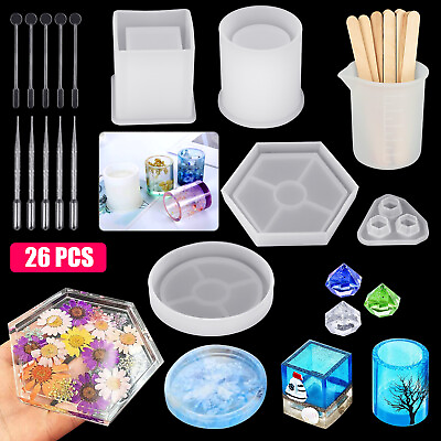 #ad 26Pcs Epoxy Resin Casting Silicone Mold Kit For DIY Jewelry Making Pendant Craft $14.48