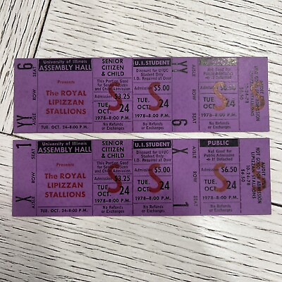 #ad Vtg The Royal Lipizzan Stallions Unused Concert Ticket Stub 1978 Lot Of 2 $65.99