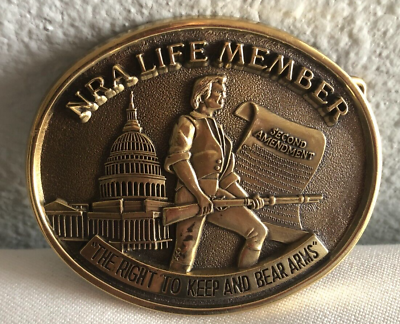 #ad NRA LIFE MEMBER Solid BRASS Belt Buckle “The Right t Keep and Bear Arms” Jadco $18.00