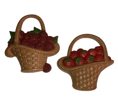 #ad Vintage Set Burwood Berry Baskets Wall Hanging Strawberries Raspberries 1985 $19.99