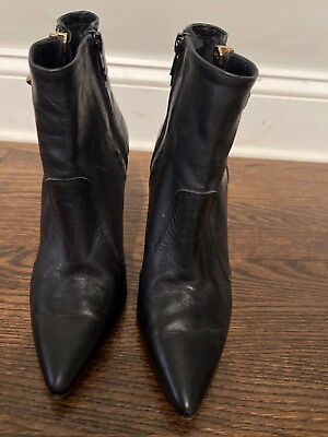 #ad Andrea Carrano 38 Black Leather Pointy Toe Zipper Bootie NWOB MSRP $225 $85.00