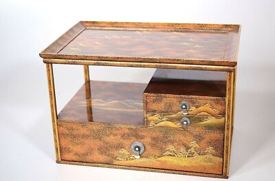 #ad Antique Japanese Lacquer Maki e Small Table with Drawers Edo Era $12000.00