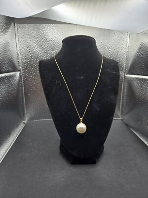 #ad Gigantic 15mm 14 K Set Pearl Pendant 14 K Gold Necklace $388.00