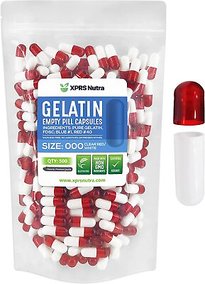 #ad Size 000 Clear Red amp; White Empty Gelatin Pill Capsules Kosher Gel Gluten Free $269.99