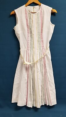 #ad Vintage 1960s Betty Barclay White Sleeveless Multicolor Stitch Sun Dress $24.00