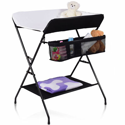 #ad Infant Baby Changing Table Folding Diaper Station Nursery Organizer Black $65.99