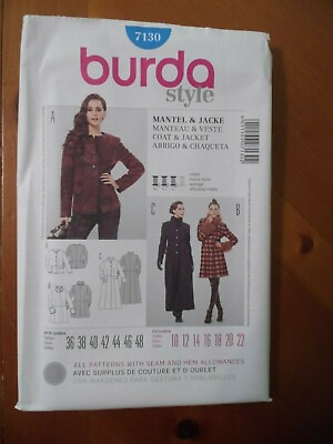 #ad Burda Style Pattern 7130 Ms ButtonFront Coat amp; Jacket w Length Collar Opts 10 22 $8.99