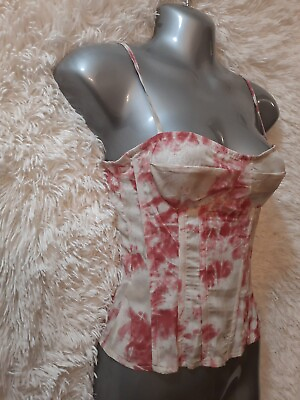 #ad New Pretty Little Thing Womens Pink Tie Dyed Structured Corset Top Size 2 Swirl $12.00
