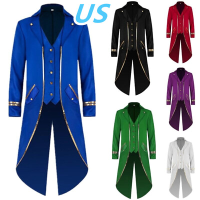 #ad US Mens Gothic Tailcoat Jacket Halloween Medieval Victorian Steampunk Costume $8.88