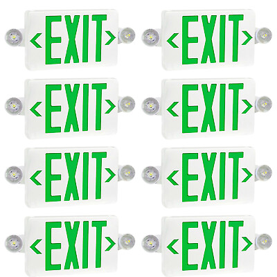#ad 8 pack Green LED Emergency Exit Sign Light UL AC 120V 277V Dual LED Lamp ABS $176.99