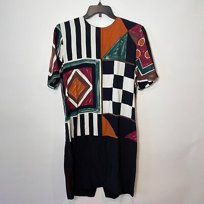 #ad Justin Thyme Limited Women Vintage Geometric Shift Dress Multi 14 Round Neck USA $24.00