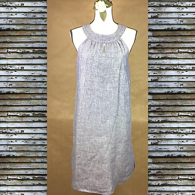 #ad ST. TROPEZ Women’s West Blue 100% Linen Halter Neck Dress Sleeveless Size Small $24.00