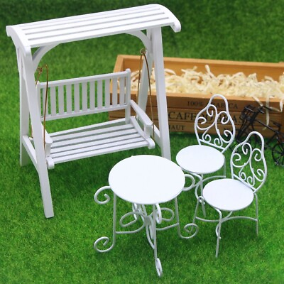#ad 1:12 Scale Dollhouse Miniature Swing Table Chairs Outdoor Garden Furniture $14.44