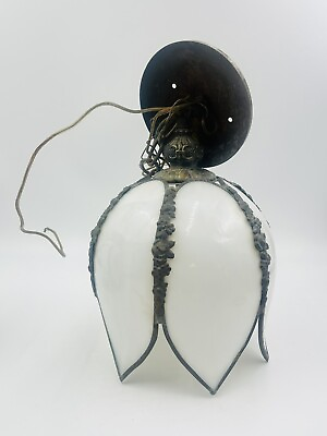 #ad #ad Vintage Antique Slag Glass Amber Cream Tulip Shade Hanging Lamp $149.99