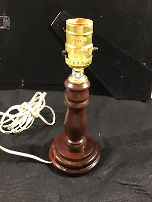 #ad Brown Wood Table Lamp 9” Very Basic in Very Good Condition Tested $10.00
