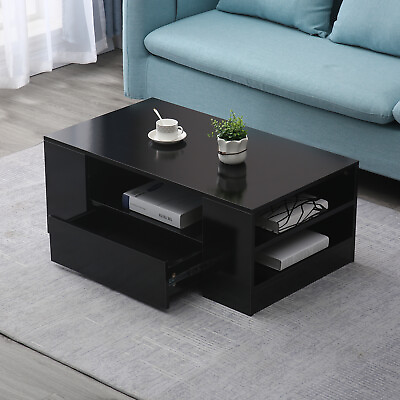#ad LED Modern Coffee Table W Drawer High Gloss Side End Table Living Room Furniture $96.91