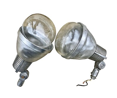 #ad Pair Vintage Stonco Glass Flood Light Lamp Industrial Power Spot Estate $65.00