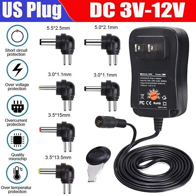 #ad Universal AC to DC Adjustable Power Adapter Supply Charger for Electronics New $8.89