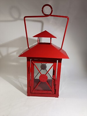 #ad Red Metal Hanging Candle Lantern 11 Inches $13.50
