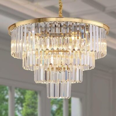 #ad MEELIGHTING Gold Plated Crystal Modern Contemporary Chandeliers Pendant Ceili... $439.32