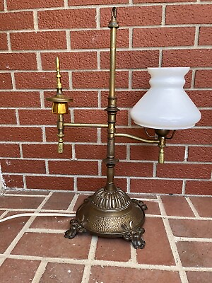 #ad Vintage Student Arm Desk Table Lamp Very Heavy Brass $99.00