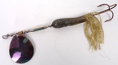 #ad Vtg Inline Rubber Squid 7 1 2quot; Metal Spinner Bait Fishing Lure Glitter Sparkle $15.00