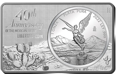 #ad 2022 Mexico Libertad 40th Anniversary 3 oz .999 Silver Coin Bar BU Version $279.99