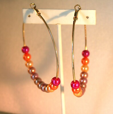 #ad #ad Massini gold tone large multicolor faux pearl beaded hoop earrings $6.00