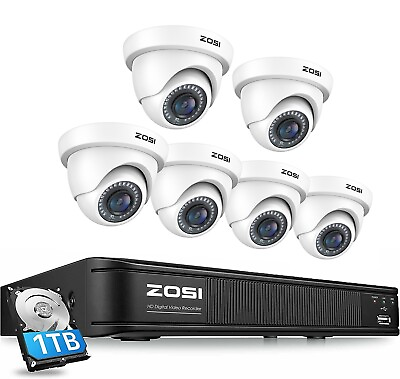 #ad ZOSI 1080P Dome Security Camera System 8CH 5MP Lite DVR Remote Control Motion IR $157.67