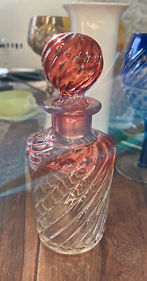 #ad Baccarat Amberina Raspberry Swirl Antique Perfume Dresser Bottle Tall 7” $75.65