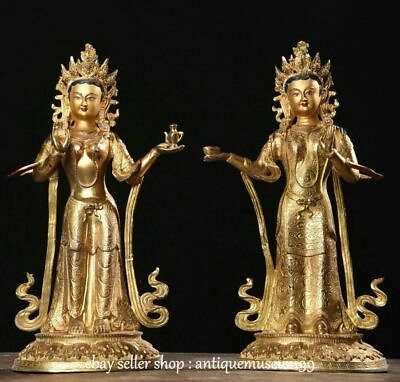 #ad 16 quot; Old Chinese Buddhism Bronze Gilt Kan yin GuanYin Buddha Statue Pair EUR 820.00