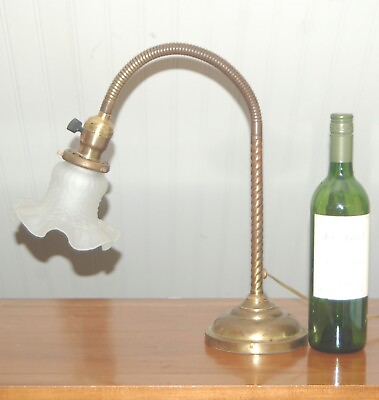 #ad BRASS GOOSENECK Desk LAMP Business Home Iron Modern Bronze Glass Shade $99.99
