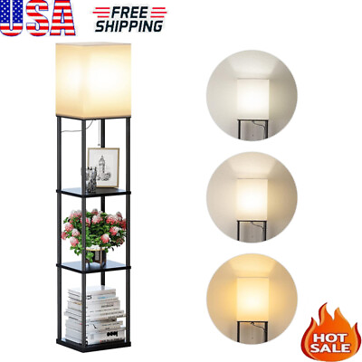#ad Modern Square Floor Lamp Standing Lamp W Shelves Display Living Room Bedroom US $68.89