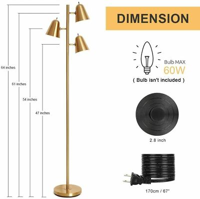 #ad 64inch Standing Floor Lamp Dimmable LED Reading Light for Bedroom Living Room $55.99