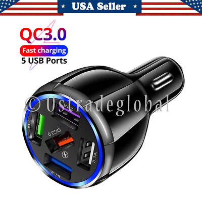 #ad 5 Port USB Phone Car Charger Adapter QC 3.0 Fast Charging Accessory LED Display $5.63