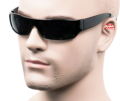 #ad Gangster Style Sunglasses Slim Cholo Wrap Super Dark OG LOC Black Glossy 555 $9.99
