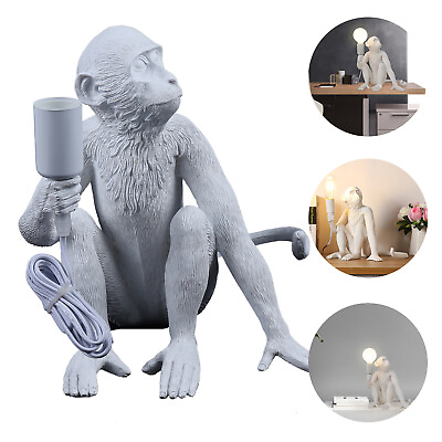#ad 3D Monkey Desk Light Table Lamp Resin White Living Room Bedroom Office Fixture $41.89