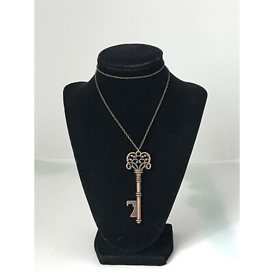 #ad Bronze Color Key Pendant Necklace 24quot; Long 3quot; Pendant $8.40
