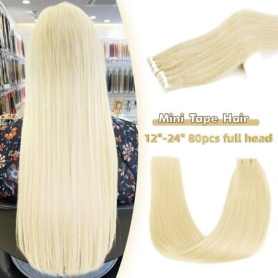 #ad Mini Tape In Human Hair Extensions Straight Machine Skin Weft Adhesive Seamless $298.22